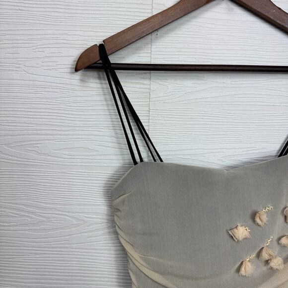 Zara Double Strap Beige Tulle Dress with Floral Accents Small - Picture 9 of 15